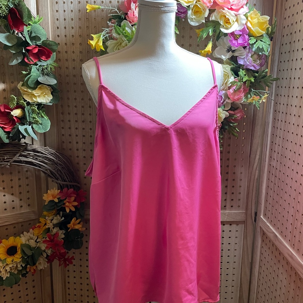 A New Day Bright Pink V-Neck Top
